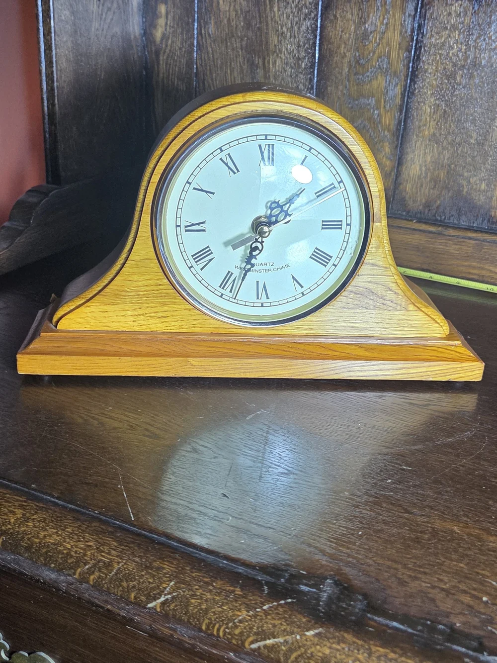 Timeless Wooden Mantel Clock in Oak Finish
